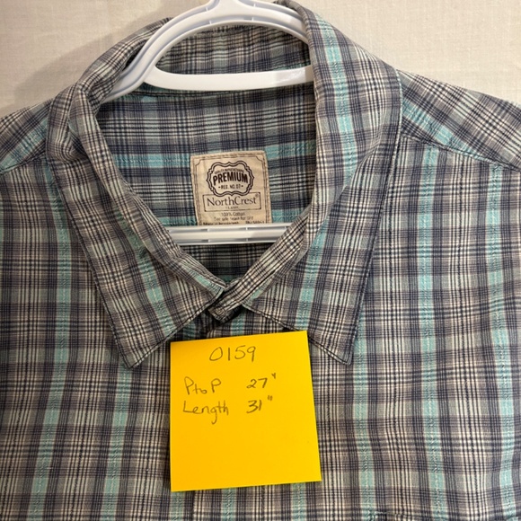 Men's Short Sleeve Blue Plaid Button Down Shirt from NorthCrest Size XL - Picture 7 of 7